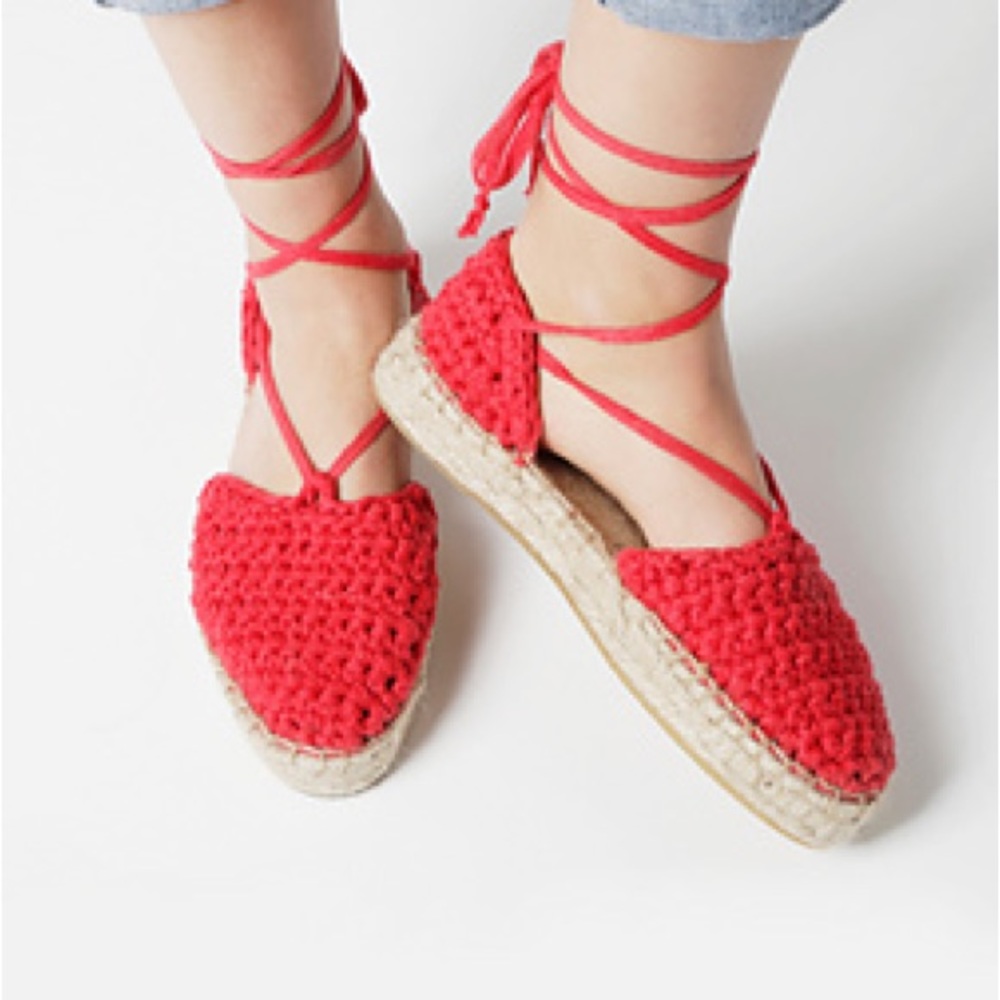 Red Crochet Espadrille Flats
